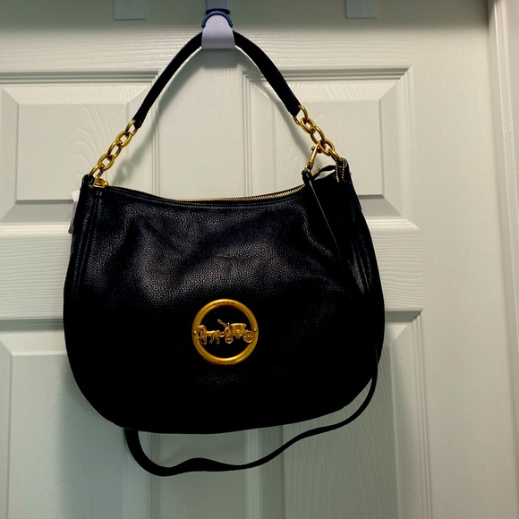NWT Coach F31400 Elle Hobo Black Leather Handbag/ Crossbody Bag / Old Brass - Picture 1 of 10
